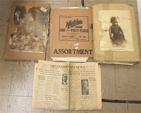 Ephemera Lot including 1930 Greensboro Daily News - Newspaper May 29th, 1930 - Excellent Condition with Very Interesting Articles, Scrap Books, Clippings, Etc. 