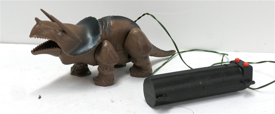1960''s Vintage Remote Controlled Walking Triceratops Dinosaur - Made in Japan - Battery Operated - Clean Battery Compartment - Dino Measures 10 Nose to Tail 