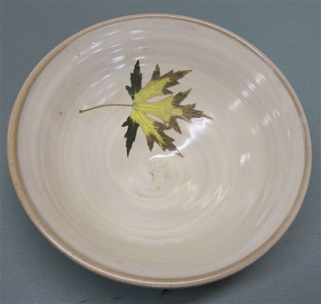 Studio Art Pottery Bowl with Maple Leaf Marked "B" - Travis Berning - North Carolina Pottery - Bowl Measures 9" Across