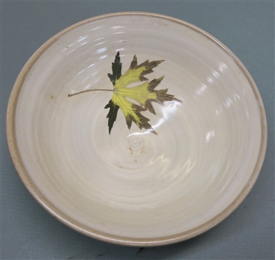 Studio Art Pottery Bowl with Maple Leaf Marked B - Travis Berning - North Carolina Pottery - Bowl Measures 9 Across