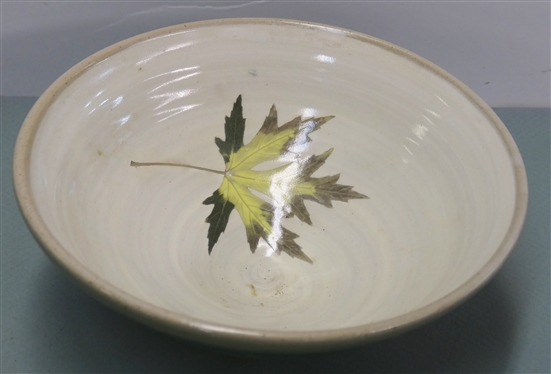Studio Art Pottery Bowl with Maple Leaf Marked B - Travis Berning - North Carolina Pottery - Bowl Measures 9 Across