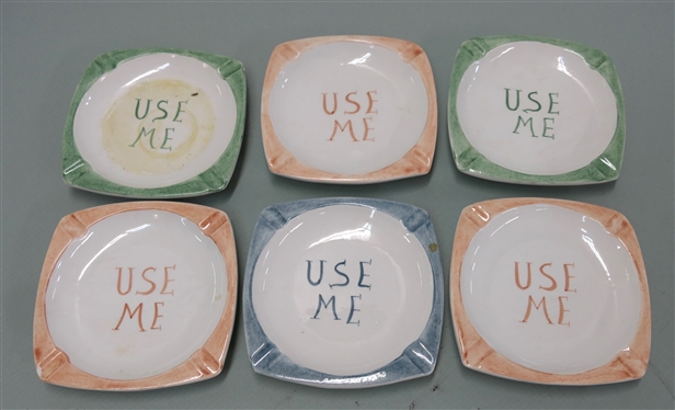 6 Made in Italy Use Me Ash Trays - From Lewis Furniture Company -Measures  5 3/4 by 5 3/4