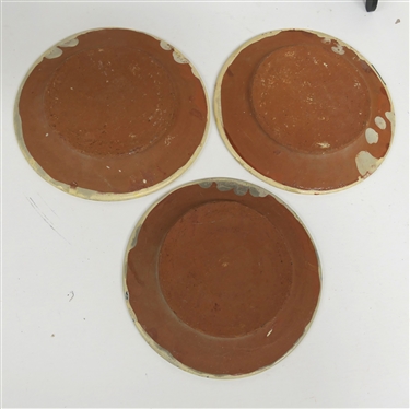 3 - Redondo Portugal Art Pottery Plates - Hand Painted Animals and Flowers - Artist Signed on Backs -2 plates Measures 8 3/4 Across - Duck with Umbrella Measures 8 Across