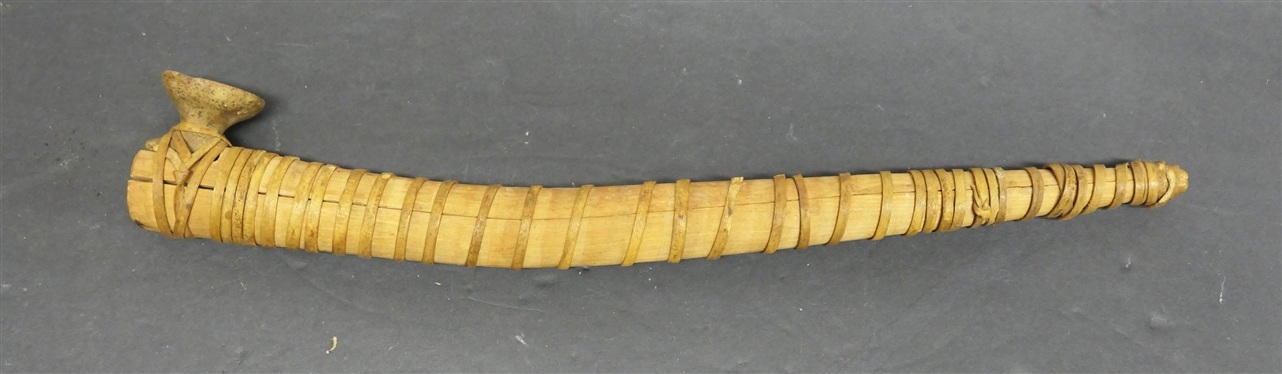 Handcrafted Wood and Stone Pipe - Carved Stone Bowl - Wrapped Wood Stem - Pipe Measures 14 1/2 Long