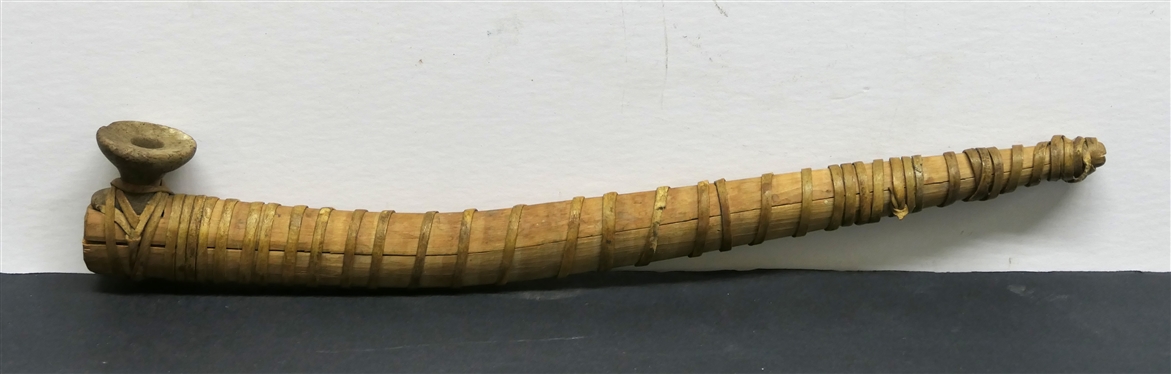 Handcrafted Wood and Stone Pipe - Carved Stone Bowl - Wrapped Wood Stem - Pipe Measures 14 1/2 Long