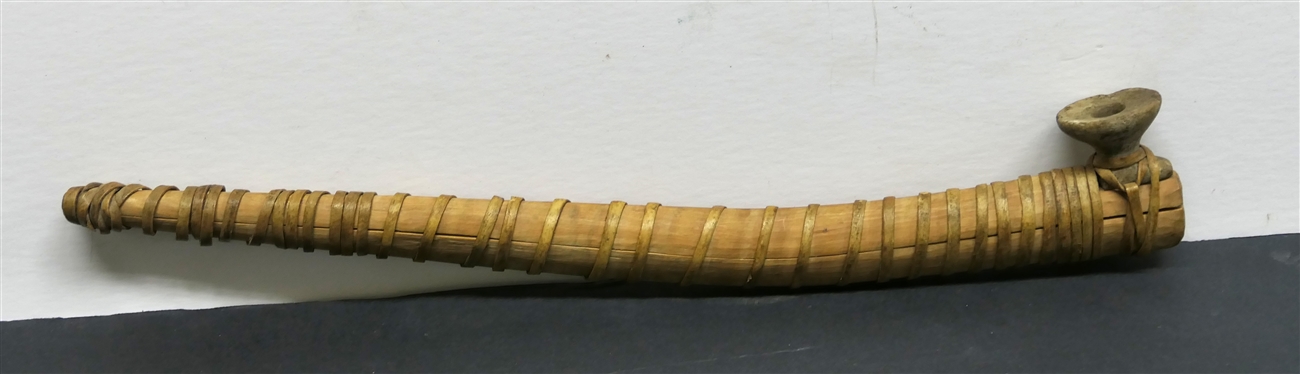 Handcrafted Wood and Stone Pipe - Carved Stone Bowl - Wrapped Wood Stem - Pipe Measures 14 1/2 Long
