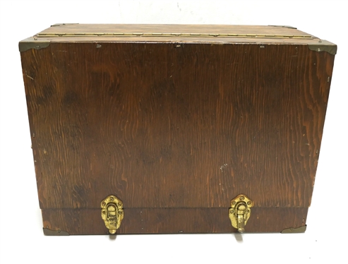 Wood Gun Box with 2 Pull Out Trays - Fitted Compartment for Pistols - Green Felt Lined - Case Measures 13 Tall 18 by 9 