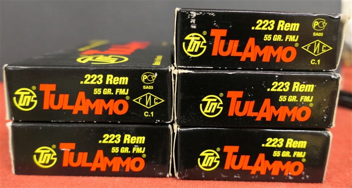 100 Rounds TulAmmo .223 Rem. 55GR. FMJ Steel Case Cartridges - 5 -  20 Round Boxes 
