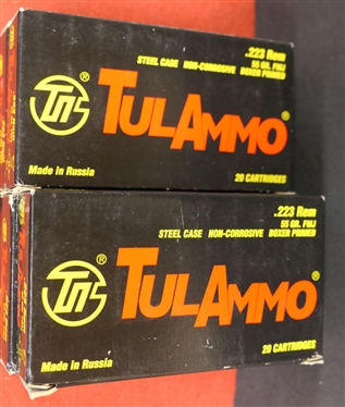 100 Rounds TulAmmo .223 Rem. 55GR. FMJ Steel Case Cartridges - 5 -  20 Round Boxes 