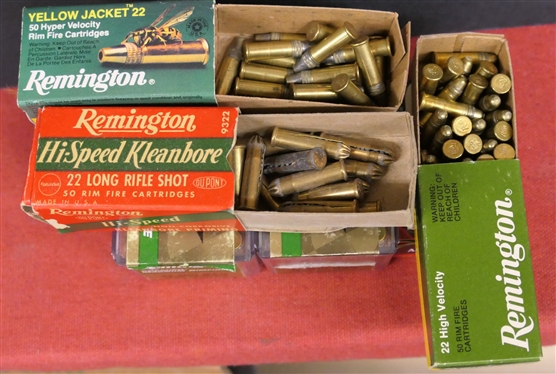 .22 Cal. Cartridges - 2 Full Boxes 22 WIN MAG 33 Gr. AccuTip-V (100 Rounds) - 2 Mostly Full Boxes of .22 LONG and 2 Partial Boxes of .22 LONG Rifle and .22 