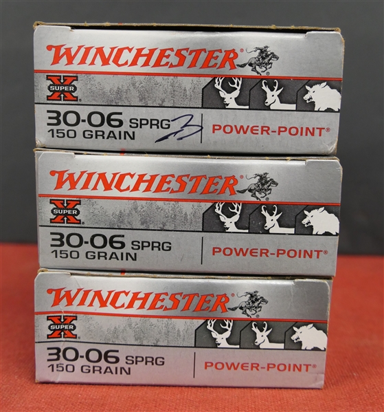 3 Boxes Winchester Power Point 30-06 SPRG 150 Grain - 2 Full Boxes of 20 and 1 Box - Missing 3 - 57 Rounds Total 