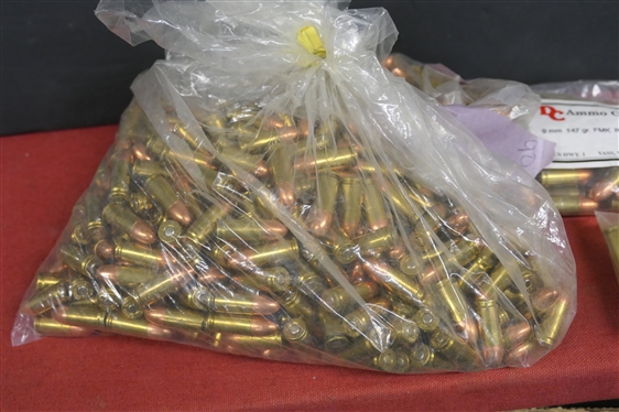 9mm Cartridges - 2 Bags of 50  - 9mm 147 gr FMK RN (100 Rounds Total), 12 9mm Luger Nato 124gr FMJ, and  Large Bag Weighing  7 Lbs. of 9mm