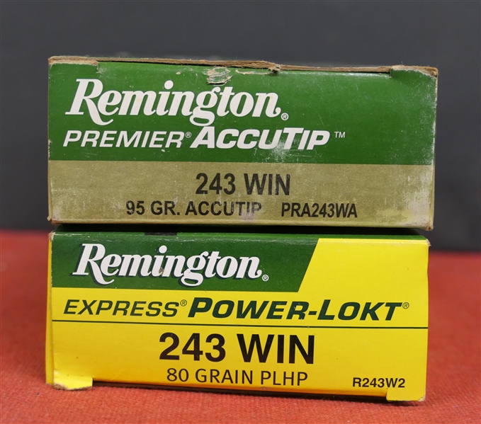 2 Full Boxes 243 WIN - Remington Premier AccuTip 243 WIN 95 GR. And Remington Express Power - Lokt  243 80 Grain - 40 Rounds Total 