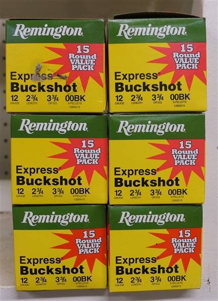 6 Boxes Remington Express Buckshot 12 Gauge 2 3/4 Length 3 3/4 DR EQ 00BK - 90 Shells Total 