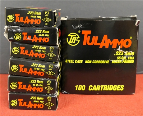 220 Rounds - .223 REM 55 Gr. FMJ Cartridges - 6 Boxes of 20 Rounds and 1 Box of 100 Rounds 