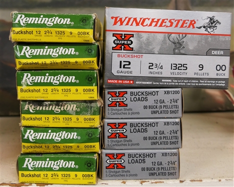 10 Boxes of 12 Gauge 2 3/4 00 Buck Shells - 6 Boxes Remington and 4 Boxes Winchester