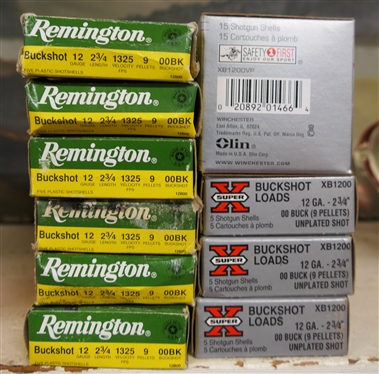 10 Boxes of 12 Gauge 2 3/4 00 Buck Shells - 6 Boxes Remington and 4 Boxes Winchester
