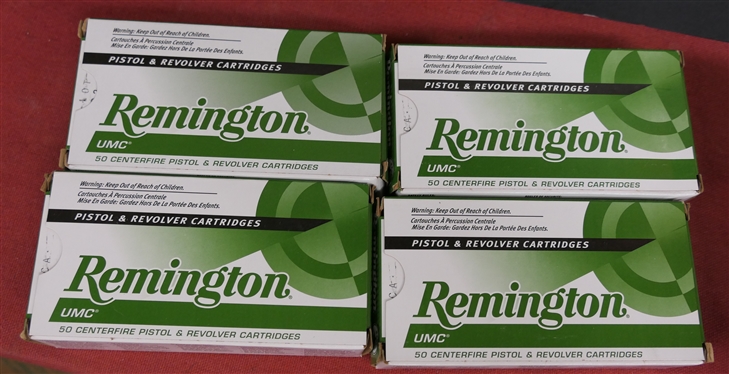 4 Boxes of 50 Remington UMC 9mm Luger 115 GR. MC - 200 Rounds Total 