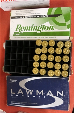 3 Boxes of 45 Automatic Ammunition  - Full Box Remington UMC 45 Automatic 230 Gr., Full Box of Speer Lawman 45 Auto 230 Gr. TMJ, and Half Box PMC Bronze 45 Auto - 230 Gr FMJ - 125 Rounds Total 