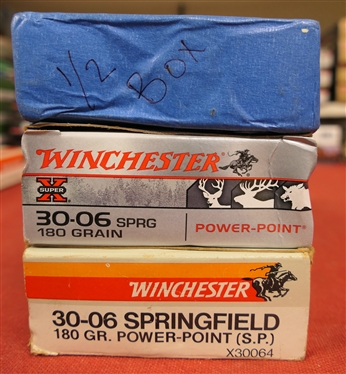 3 Boxes of 30-06 Sprig. Cartridges -2  Full Boxes Winchester 30-06 Springfield 180 GR. PowerPoint and Half Box Remington 165 Grain 