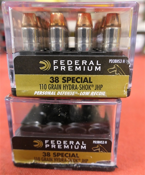 2 Boxes of Federal Premium Low Recoil 38 Special - 110 Grain Hydra Shok JHP - Full Box of 20 and Box of 14 - 34 Round Total 