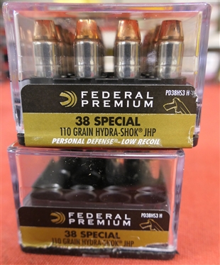 2 Boxes of Federal Premium Low Recoil 38 Special - 110 Grain Hydra Shok JHP - Full Box of 20 and Box of 14 - 34 Round Total 