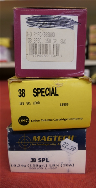 3 Partial Boxes of .38 Special - 3-D 38 Special 158 Gr. SWC - Mostly Full, UMC 38 Special 158 Gr. Lead - 44 Rounds, and MAGTECH 38 SPL 158 Gr. LRN - 35 Rounds