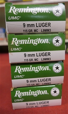 4 Boxes of Remington UMC 9mm Luger 115 GR MC - 200 Rounds 
