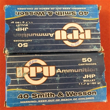 2 Boxes of PPU Ammunition 40 Smith & Wesson 180gr. - 1 Full Box of 50 and 1 Box of 43 