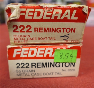 2 Boxes of Federal 222 Remington 55 Grain - 1 Full Box of 20 and 1 Partial Box with 15