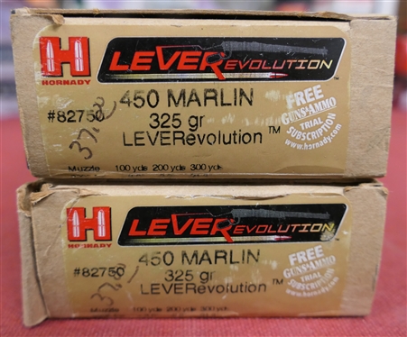 2 Boxes of Hornady LeveRevolution - 450 Marlin 325 gr. LEVERevolution Ammunition - 40 Rounds 
