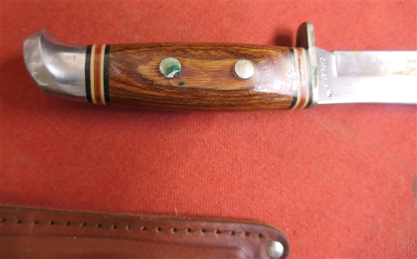 SHARP Wood Handled Fixed Blade Sheath Knife - with Leather Sheath -Knife Made in Japan - 7 1/2 Long