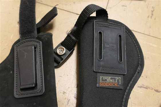 Black Leather Sholder Holster, Neoprene Pistol Holster, Uncle Mike''s Sidekick Holster - Size 2, and Brown Leather Ammo Belt - Size Medium with .22 Bullets