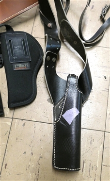 Black Leather Sholder Holster, Neoprene Pistol Holster, Uncle Mike''s Sidekick Holster - Size 2, and Brown Leather Ammo Belt - Size Medium with .22 Bullets