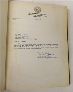 The  North Carolina Confederate Centennial News Letter 1960 - 1965 - Bound Hardcover Book with Copies of The Confederate Centennial Newsletter - With Letter From Mrs. Marion T. James Historical...