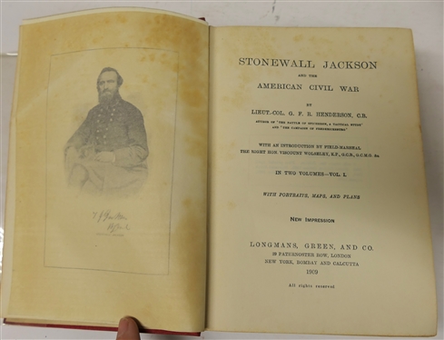 Stonewall Jackson and the American Civil War by Lieut.-Col. G.F.R. Henderson, C.B. in Two Volumes - with Portraits Maps, and Plans -1909 Hard Cover -2 Volumes - Red Covers with Gold Lettering