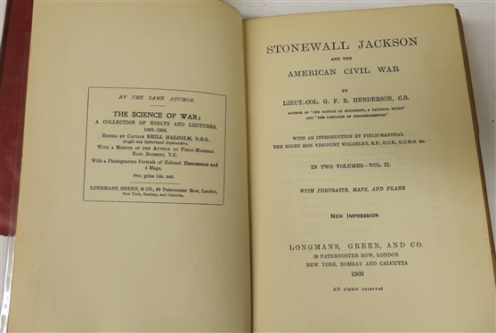 Stonewall Jackson and the American Civil War by Lieut.-Col. G.F.R. Henderson, C.B. in Two Volumes - with Portraits Maps, and Plans -1909 Hard Cover -2 Volumes - Red Covers with Gold Lettering