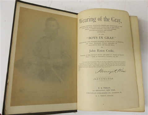 Wearing of the Gray by John Esten Cooke- 1867 Illustrated Hard Cover Book - Christmas Gift in 1890 