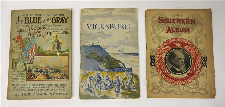 3 Paperback Books on The Civil War - Vicksburg by William C. Everhart - National Park Service Historical Handbook, Southern Album Magazine with Good Advertisements, and The Blue and Gray -...