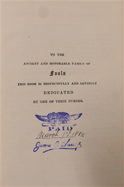 A Fool''s Errand By One of The Fools 1880 - Hard Cover - Paid Stamp Dated March 7th 1880 -New York - Fords, Howard, & Hulbert. 1880 -  Pretty Red Cover with Black Embossed Lettering and Cover Design