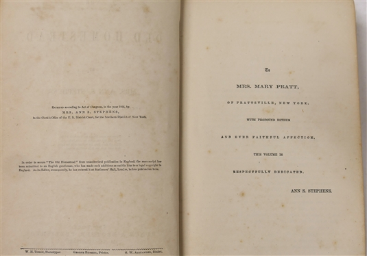 The Old Homestead By Mrs. Ann S. Stephens - 1855 - Pre Civil War Hardcover Book - New York: Bunce & Brother, Publishers, 1855 - From the Library of Important North Carolinian Thomas D. Hogg -...