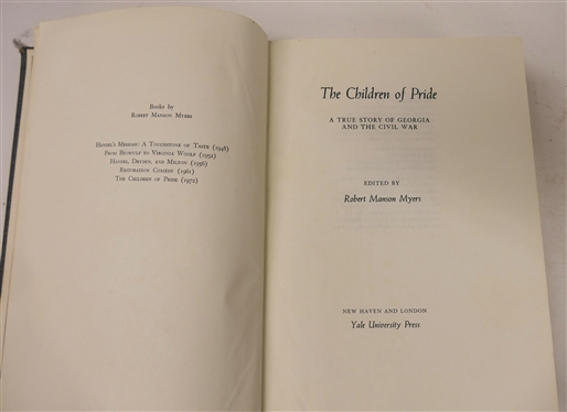 The Children of Pride - A True Story of Georgia and The Civil War Edited by Robert Manson Myers - 1973 Hardcover Book - Second Printing - Yale University Press 