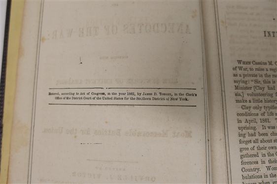 Incidents and Anecdotes of the War Together With Life Sketches of Eminent Leaders, and Narratives of The Most Memorable Battles for the Union - Edited by Orville J. Victor - 1862 - Hardcover Book...