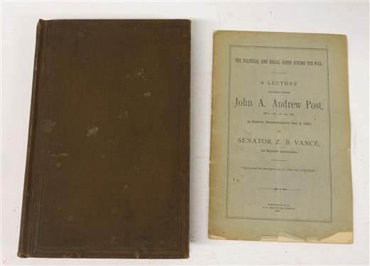 The Life of Zebulon B. Vance By Clement Dowd - 1897 Hardcover Book - Charlotte, NC - Observer Printing and Publishing House and A Lecture Delivered Before John A. Andrew Post in Boston...
