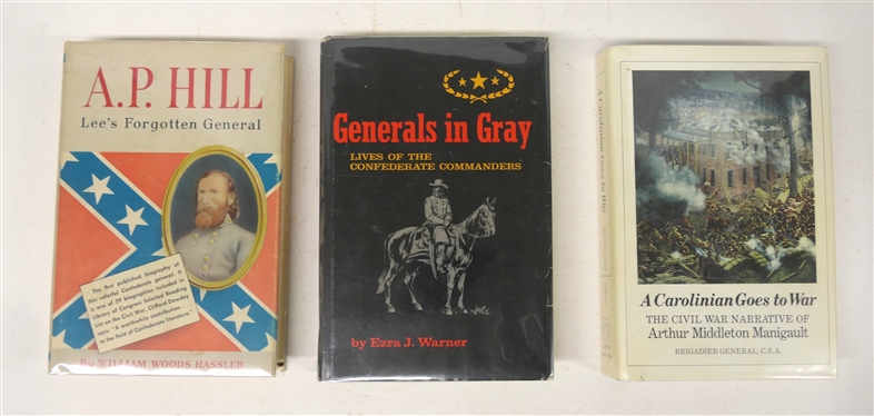 3 Hardcover Civil War Books with Dust Jackets  - A.P. Hill - Lee''s Forgotten General by William Woods Hassler - Revised and Reprinted in 1962, A Carolinian Goes to War - The Civil War Narrative...