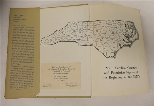 100 Years 100 Men 1871 - 1971 Edited by Christopher Crittenden, William S. Powell, and Robert H. Woody - Hardcover Book with Dust Jacket - With the Compliments of The Edwards & Broughton Company...