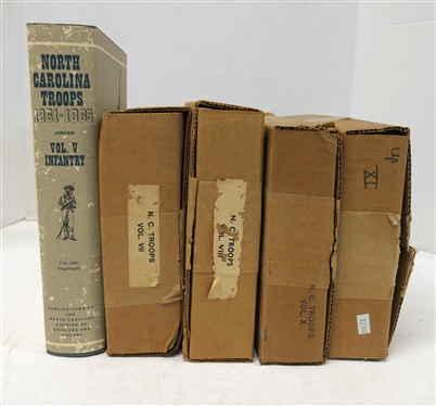 5 Volumes North Carolina Troops 1861 - 1865 A Roster Compiled by Weymouth T. Jordan - Published in 1975 by The North Carolina State University Print Shop - All Hardcover with Dust Jackets - Vol....