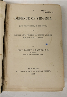 Harry Lorrequer by Charles Lever - 1895 New York Publishing Company - Hardcover Book - From the Library of Sally Hogg and A Defense of Virginia By Robert L. Dabney, D.D. of Virginia, Late of...