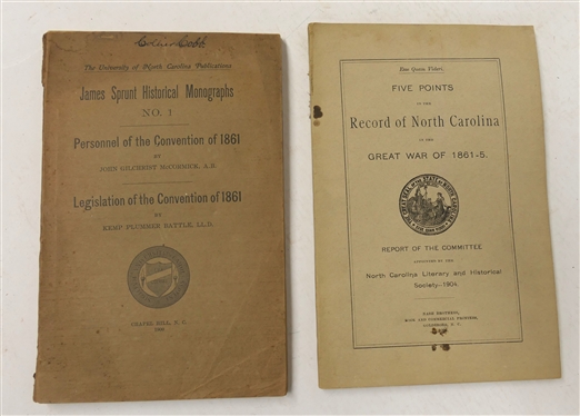 2 Paperback Books - Five Points in the Record of North Carolina in the Great War of 1861 - 5 Report of the Committee - North Carolina Literary and Historical Society - 1904 and James Sprunt...