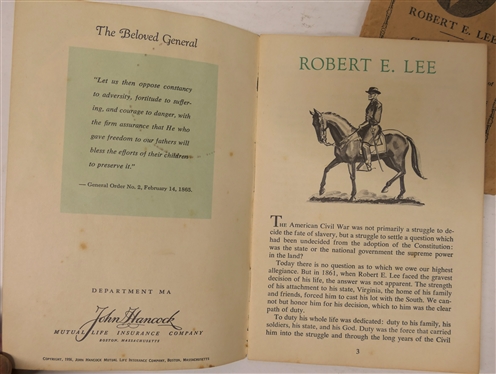 Robert E. Lee A Character Sketch by H.H. Smith - Blackstone, Virginia - Pocket Size Booklet and Robert E. Lee - The Beloved General Booklet From The John Hancock Mutual Life Insurance Company 